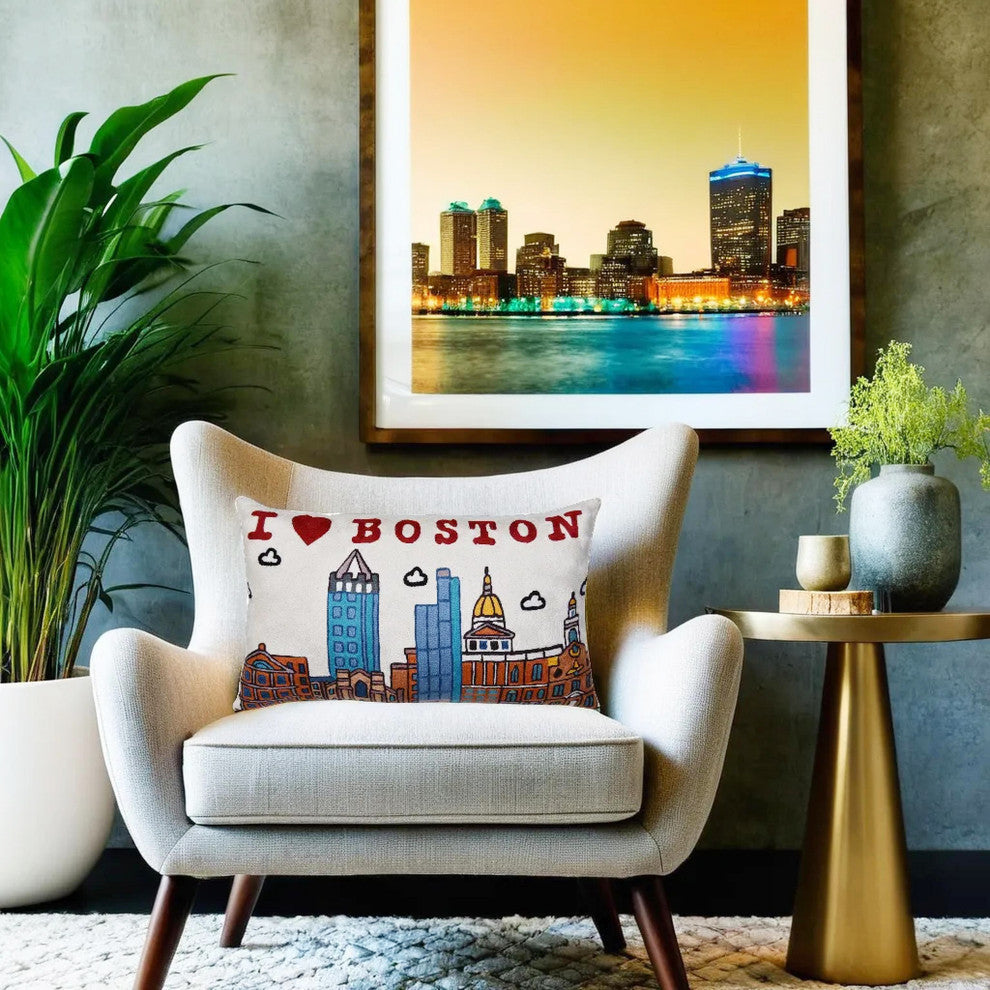 Lumbar Boston Decorative Pillow Cover Hand Embroidered Wool 14x24