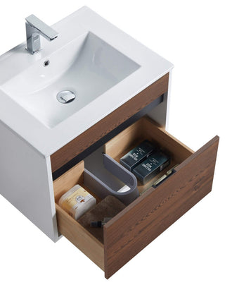 Alpine Wall Mount Bathroom Vanity and Sink, Brown Walnut, 24"