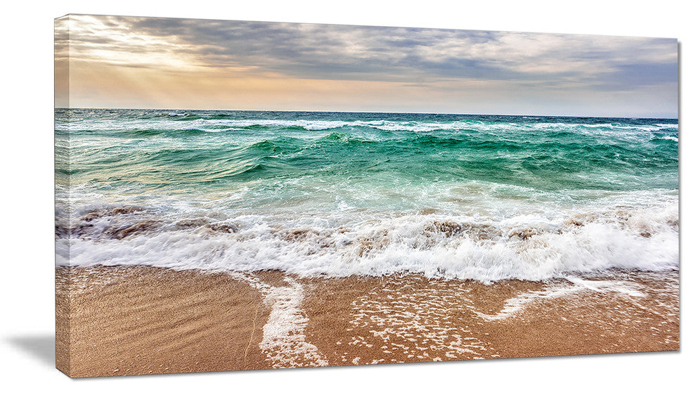 "Crystal Clear Blue Foaming Waves" Seashore Canvas Wall Art, 32"x16"