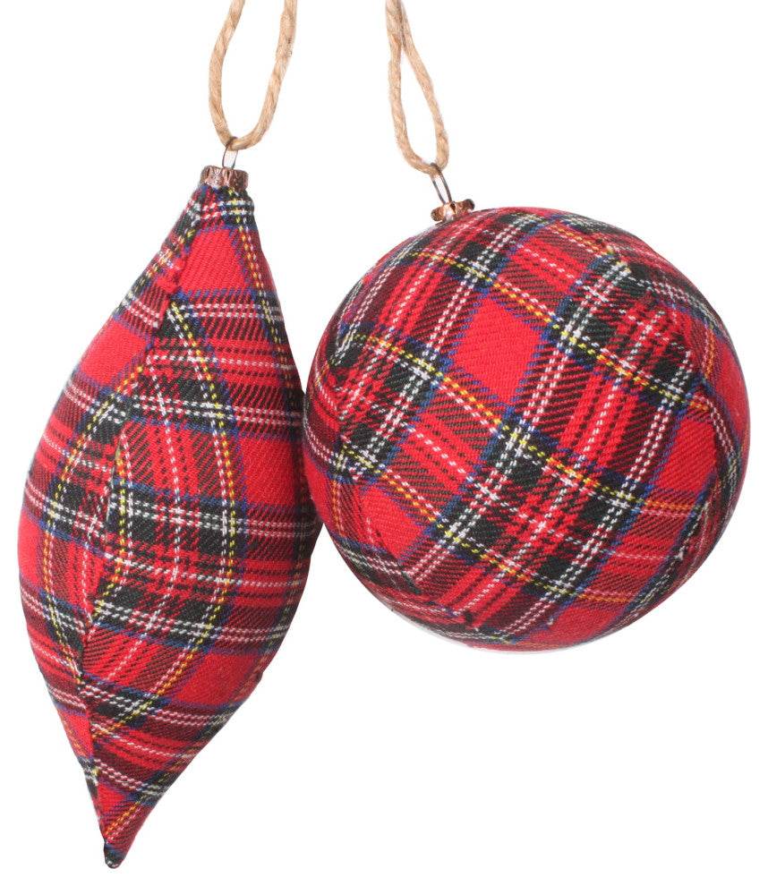 Vickerman MC210903 4"-7"Red and Black Plaid Finial Ornament 4 Pieces Per Bag