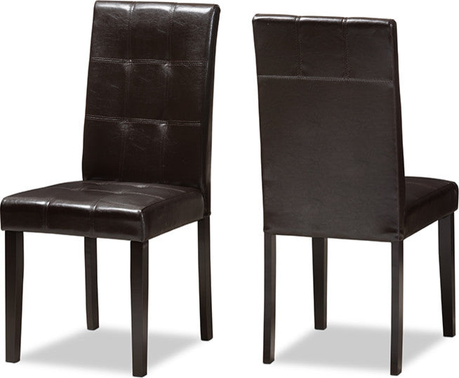 Avery Dark Brown Faux Leather Upholstered Dining Chair, Set of 2