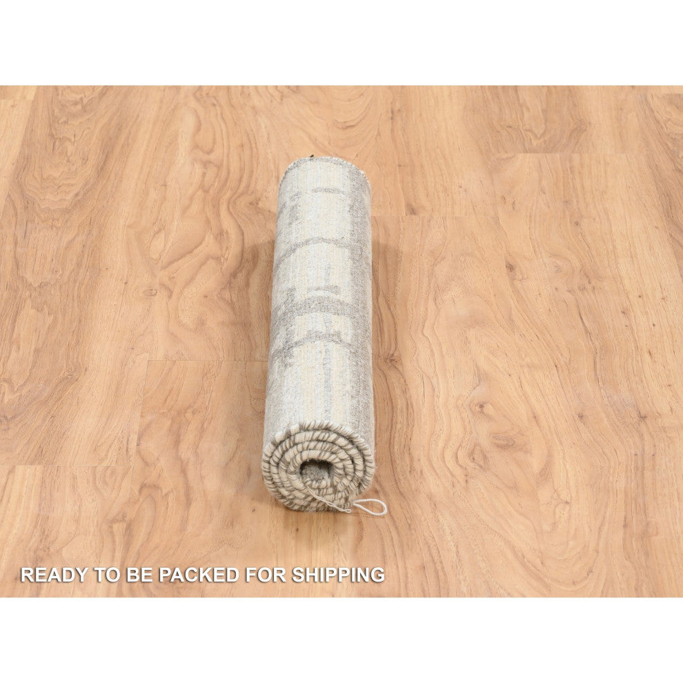 Ivory Hand Spun Undyed Natural Wool Hand Knotted Mat Oriental Rug, 2'1"x3'1"