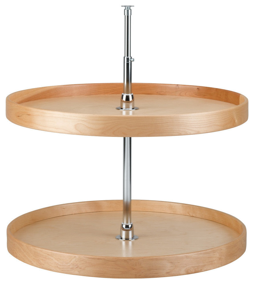 Natural Wood Full Circle 2-Shelf Lazy Susans for Corner Base Cabinets, 28"
