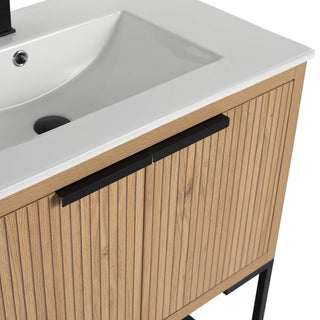 Kingsford Grooved-Look Bath Vanity, Bright Oak, White Ceramic Sink, 30", Doors