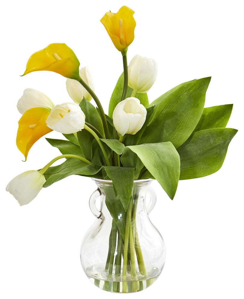Calla Lily & Tulips Artificial Arrangement in Decorative Vase