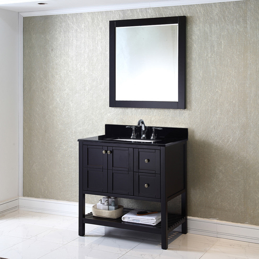 Winterfell 36" Single Bathroom Vanity Set Espresso, Granite Countertop