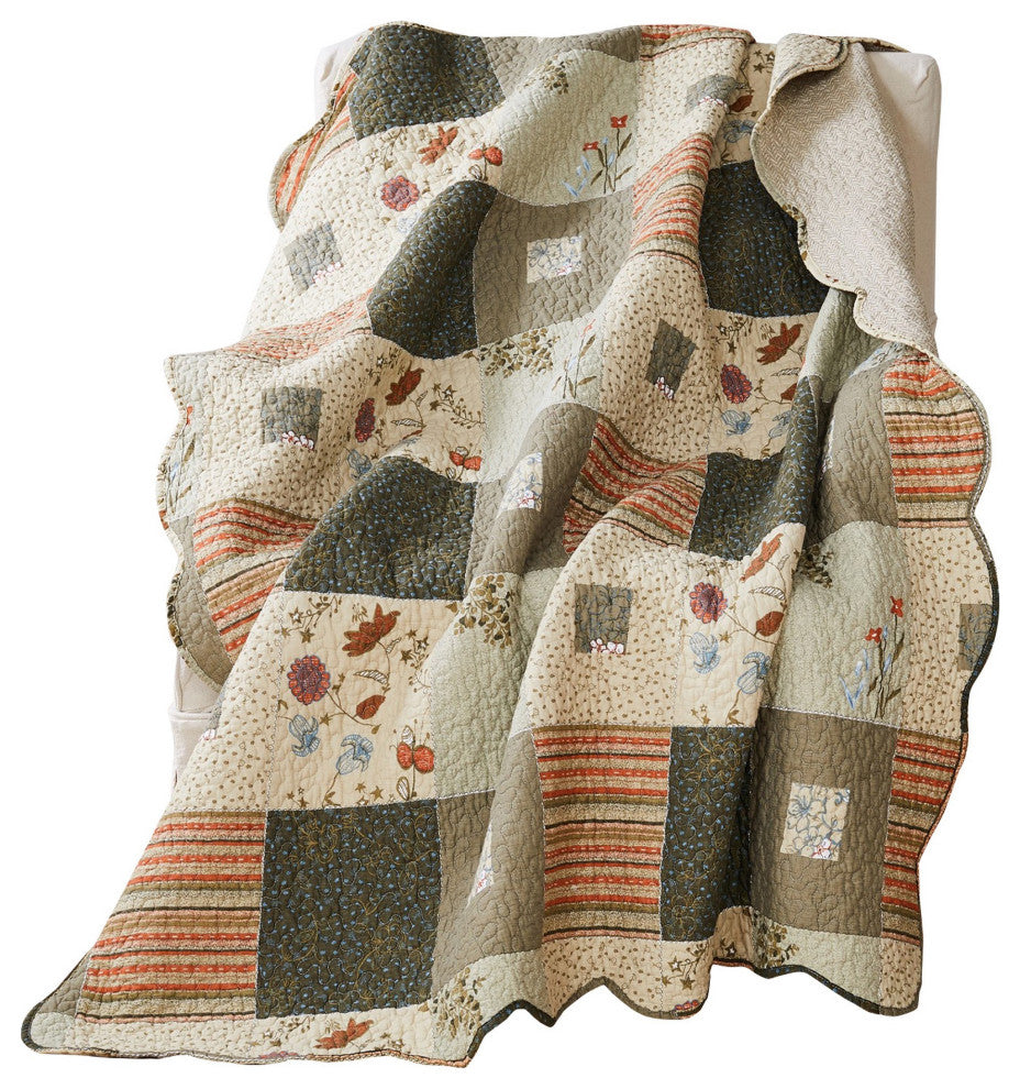 Benzara BM293434 Quilted Throw Blanket With Fill, Wild Flowers, Multicolor