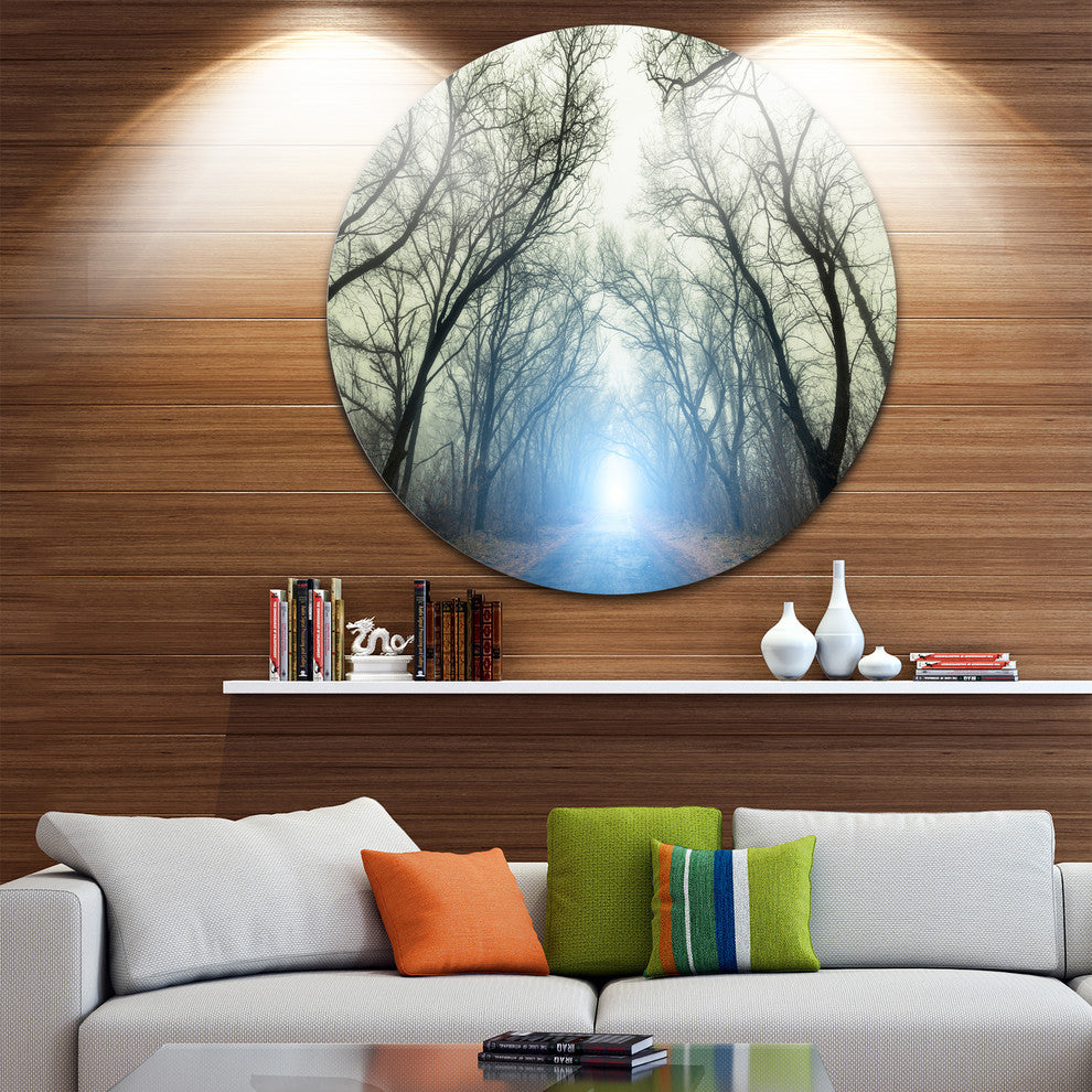 Blue Light In Foggy Autumn, Landscape Photo Round Wall Art, 23"