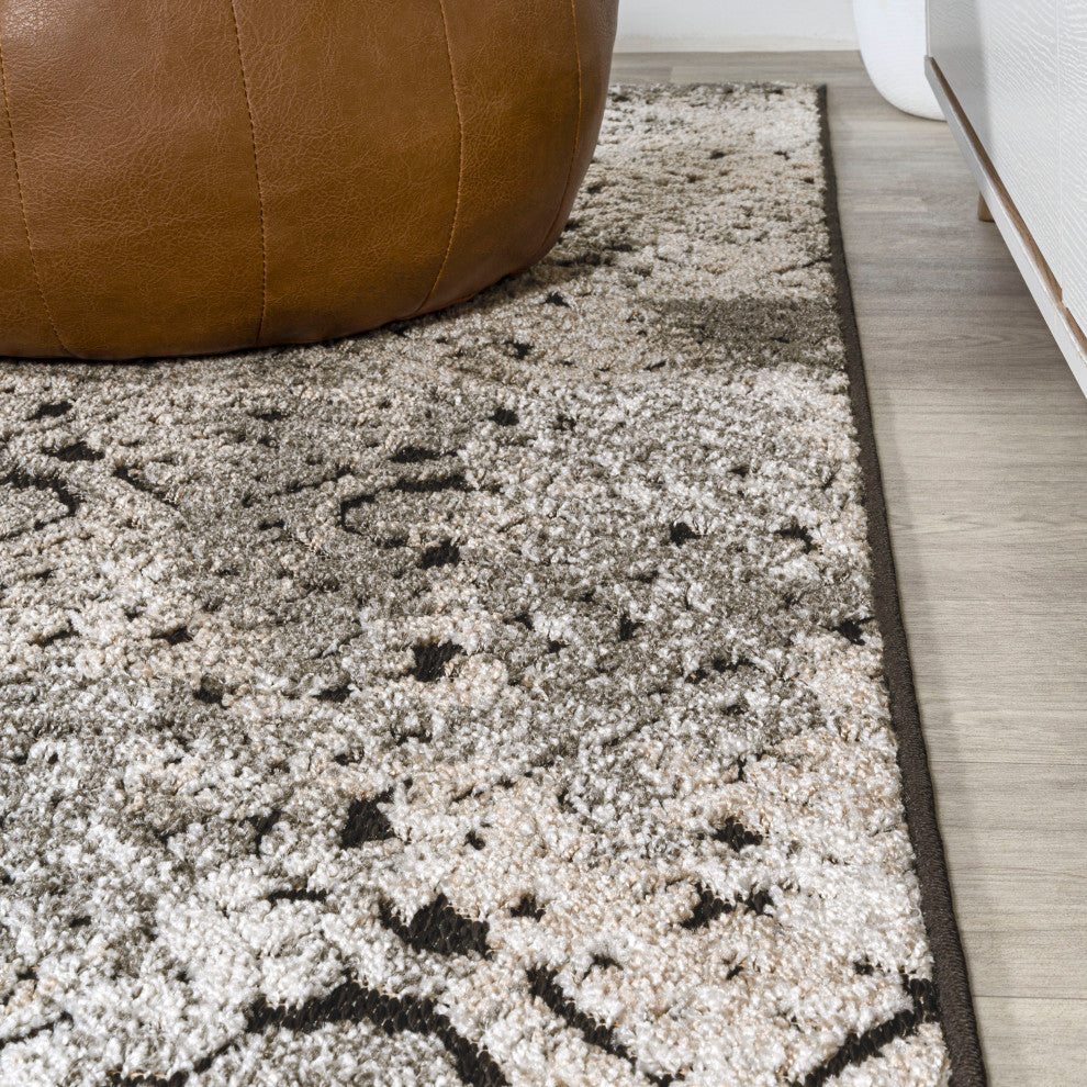 Duenas Damask Cream/Beige/Dark Gray 2 ft. x 8 ft. Indoor/Outdoor Runner Rug