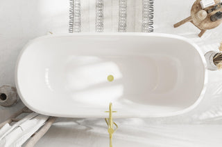 Charlie 67" Soaking Bathtub, Glossy White With Brushed Gold Trim