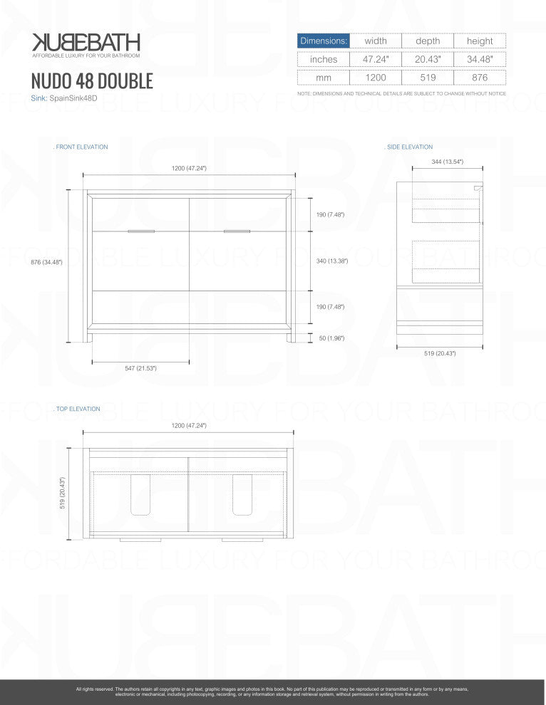 KubeBath Nudo 48'' Double Sink Floor Mount Modern Bathroom Vanity, Gloss White