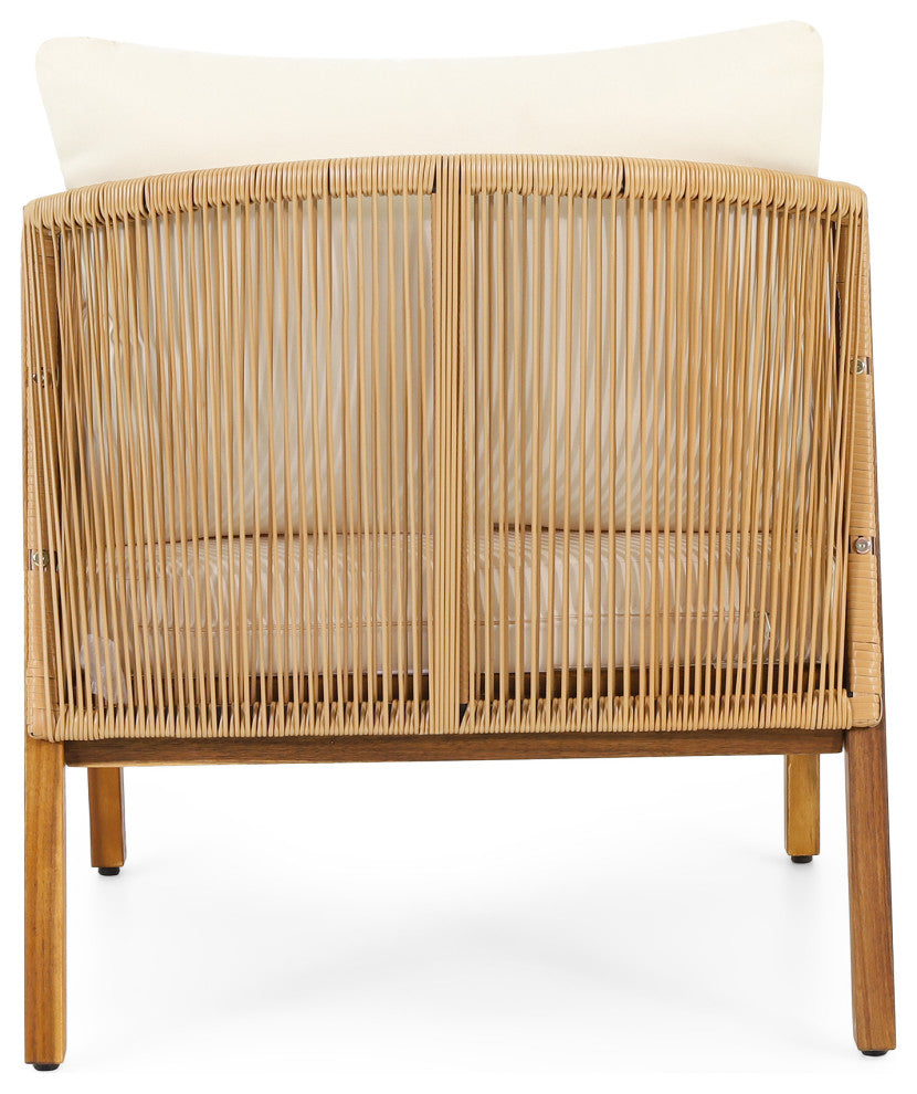 Allerton Outdoor Acacia Wood and Wicker Club Chairs With Cushions, Set of 2