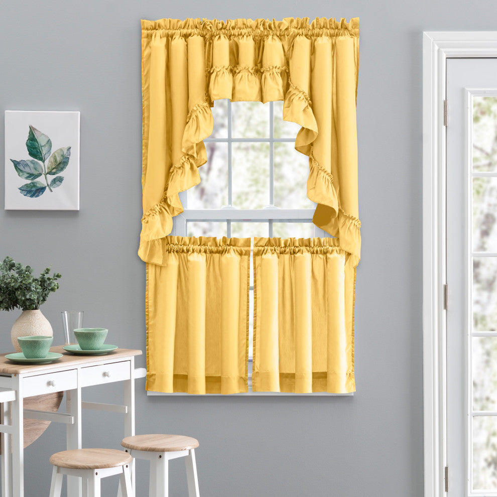 Ellis Curtain Stacey Tailored Tier Pair Curtains, Yellow, 56"x36"