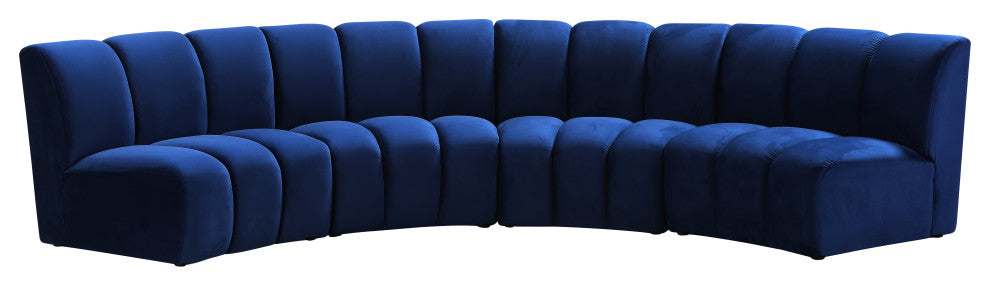 Infinity Channel Tufted Velvet Modular Chair, Navy, 4 Piece