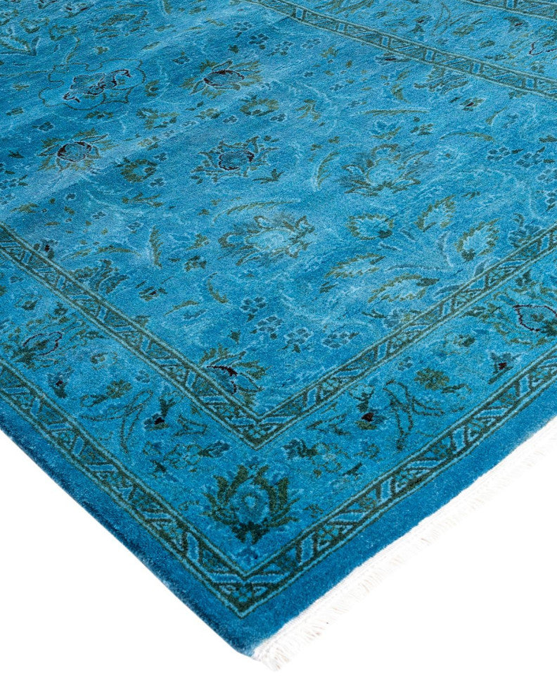 Fine Vibrance, One-of-a-Kind Hand-Knotted Runner Rug Blue, 2'6"x10'3"