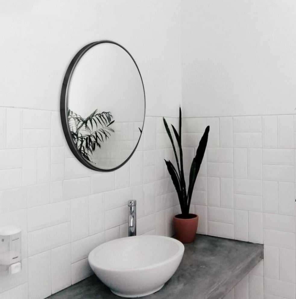 Vera 28 in. x 28 in. Modern Round Framed Matte Black Wall Mount Mirror