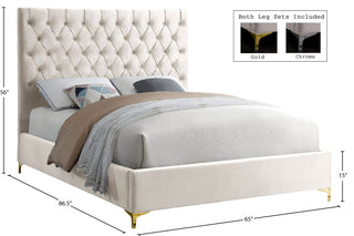 Cruz Velvet Upholstered Bed, Cream, Queen