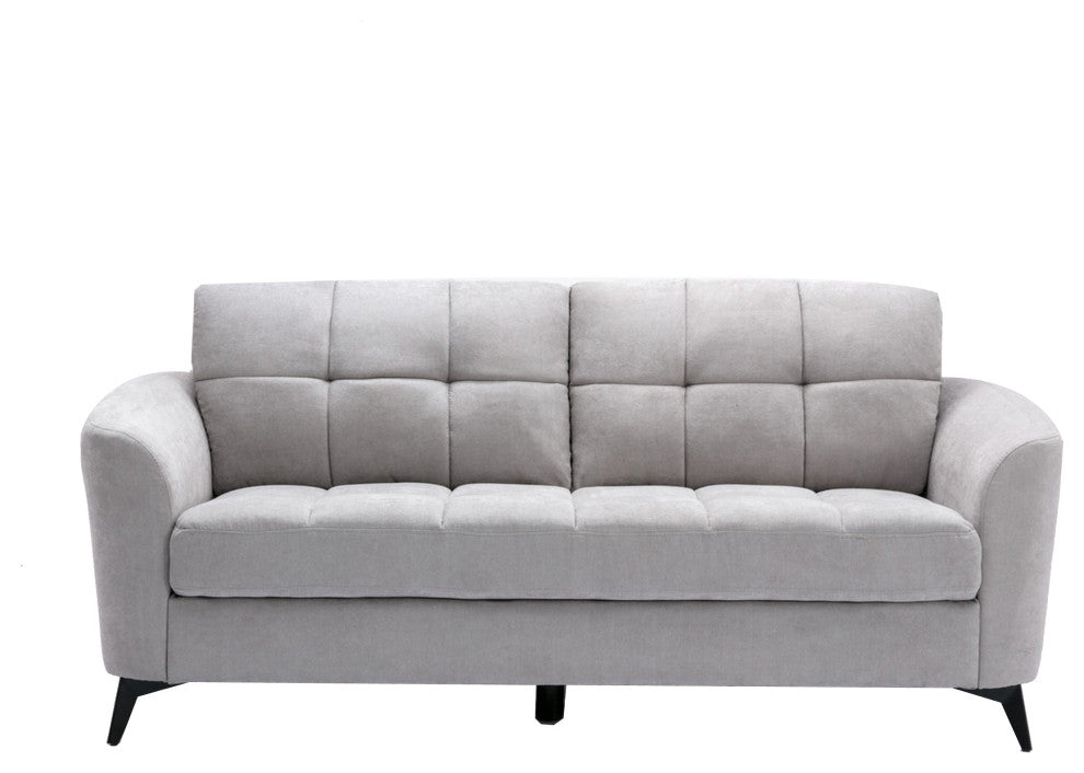 Benzara BM287961 Sofa, Loveseat, Chair Set, Tufted Cushions, Light Gray Velvet