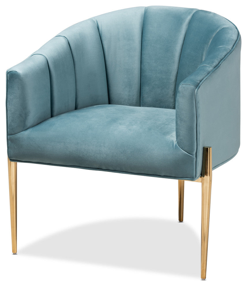 Alger Glam and Luxe Light Blue Velvet Fabric Upholstered Gold Accent Chair