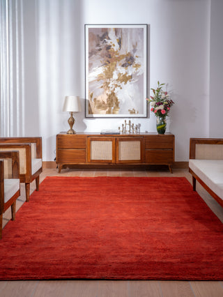 Hand Knotted Loom Silk Mix Area Rug Solid Light Red