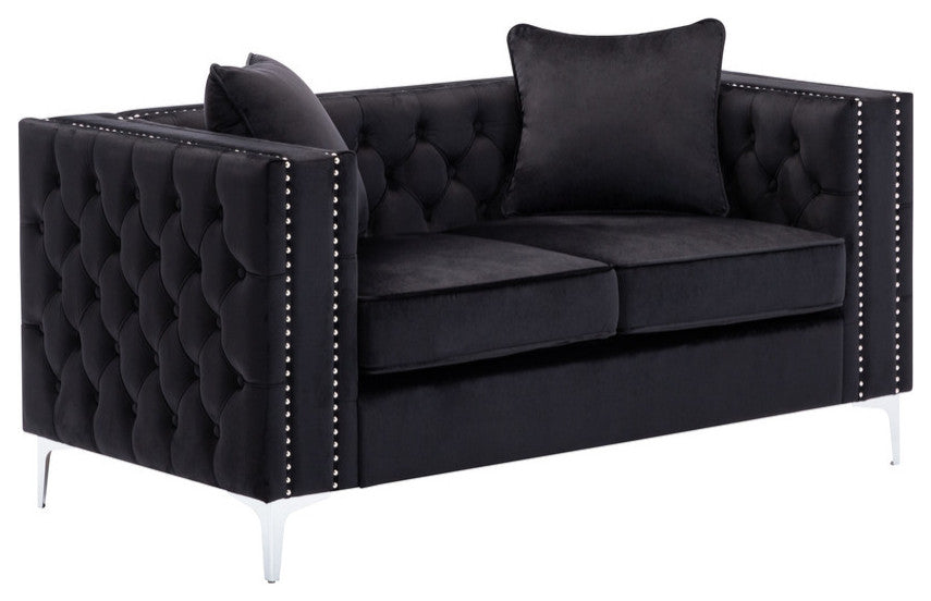 Lorreto Black Velvet Fabric Sofa Loveseat Living Room Set