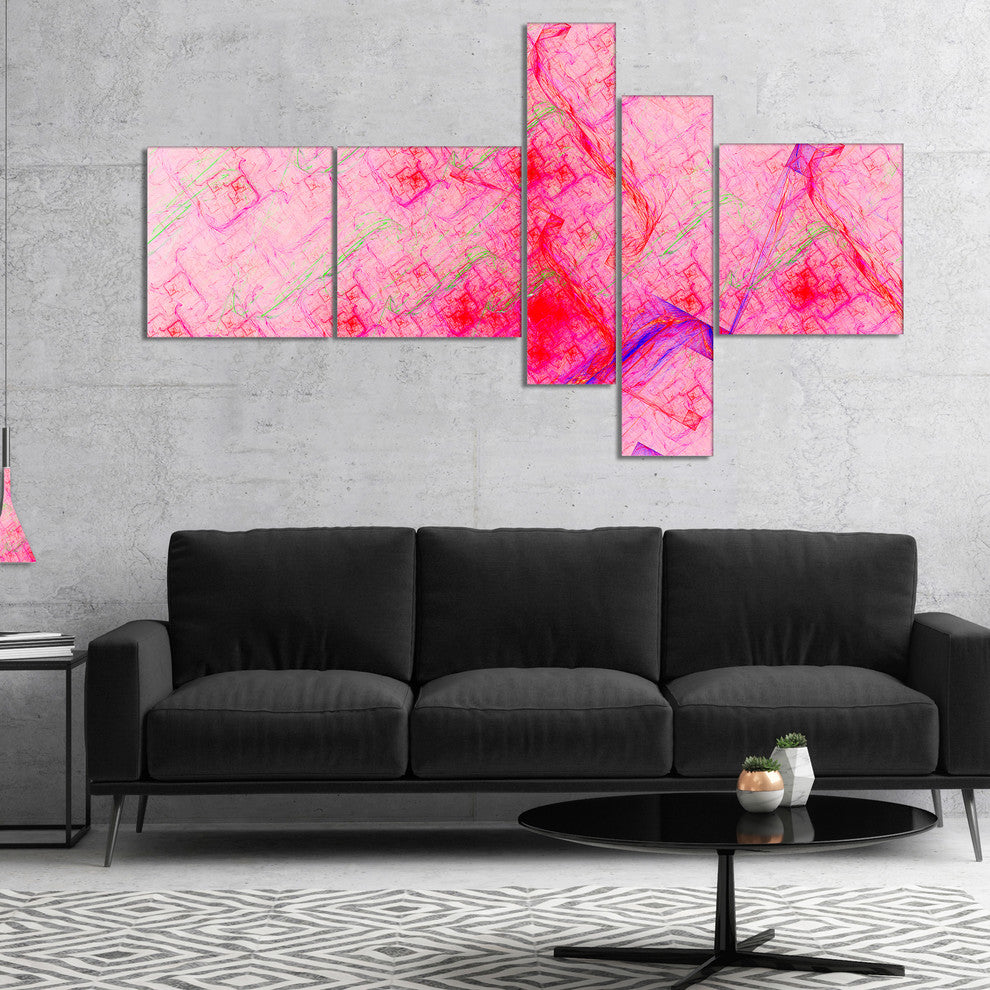 Pink Fractal Electric Lightning, Abstract Art on Canvas, 60"x32", 5 panels