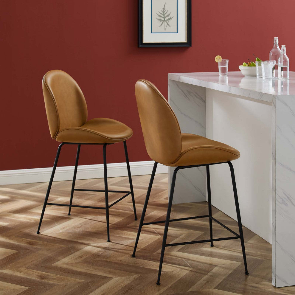 Counter Stool Chair, Faux Vegan Leather, Tan, Modern, Bar Cafe Bistro Restaurant