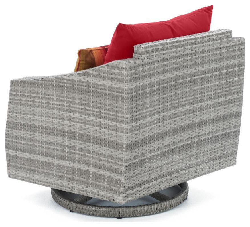 Cannes 5 Piece Aluminum Outdoor Patio Motion Club Chair and Ottoman Set, Sunset Red