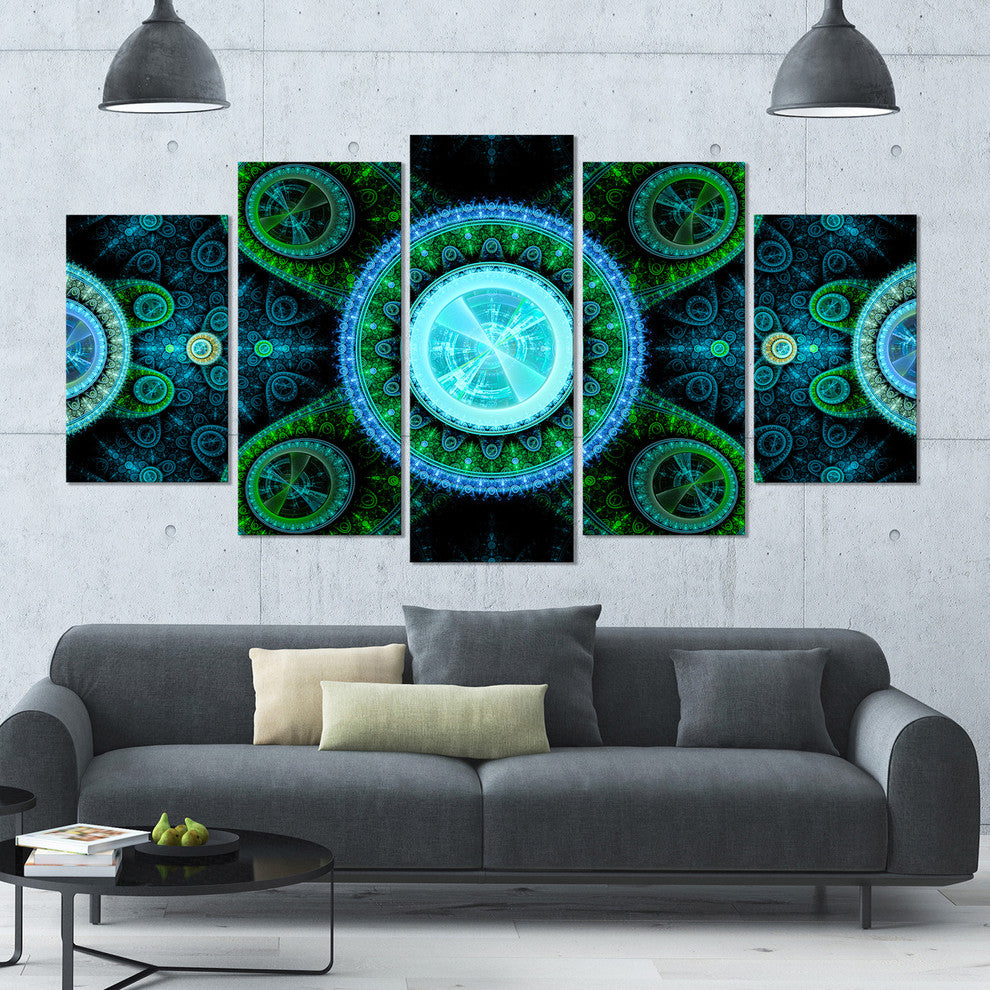 Bright Blue Psychedelic Relaxing Art, Abstract Canvas Print, 60"x32", 5 Panels
