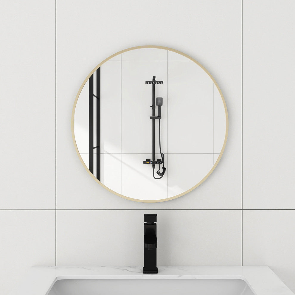 20" Round Framed Wall Mounted Bathroom Vanity Mirror, Light Gold