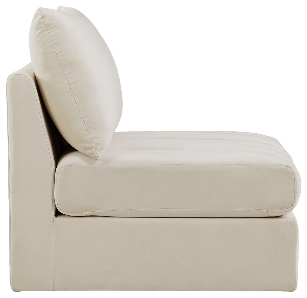 Jacob Velvet Upholstered Modular Armless Chair, Cream