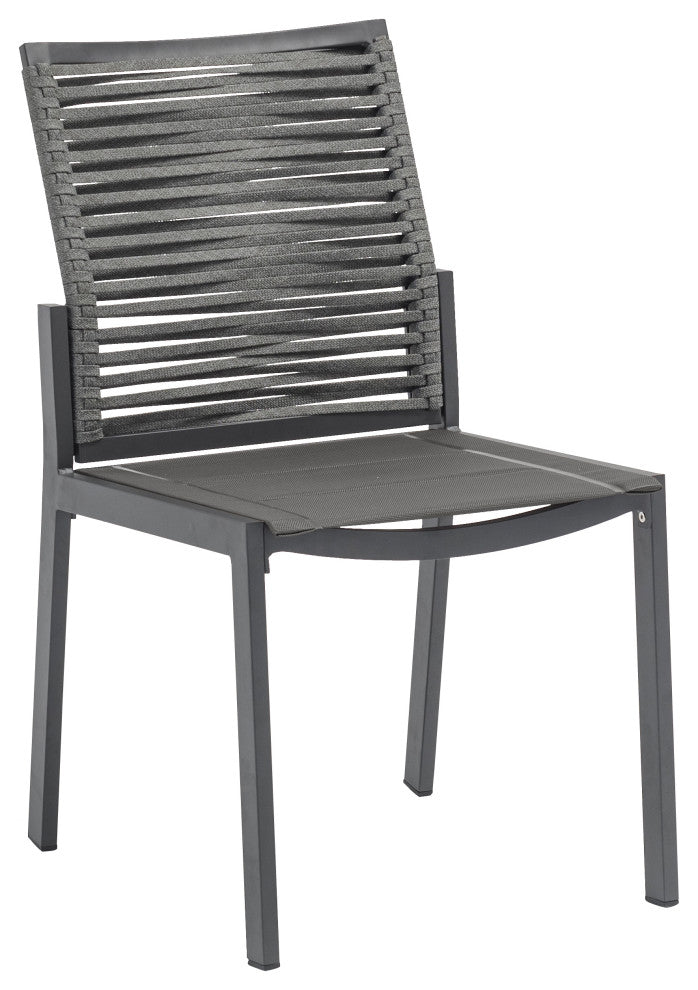Maldives Rope Fabric Outdoor Patio Dining Arm Chair, Set of 2, Grey, Side Chair