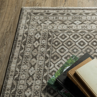 Callum Diamond Panel Grey/Beige Fringe Edge Rug 9'10" x 12'10"
