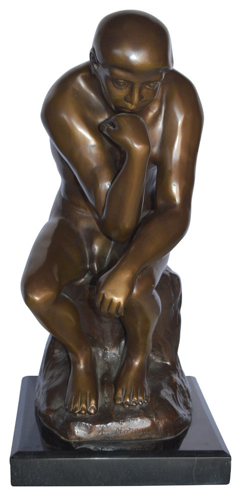 The Thinker by Rodin Bronze Statue Replica -  Size: 10"L x 11"W x 20"H.