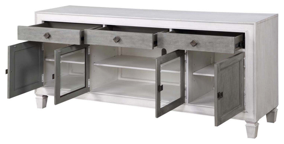 TV Stand With Storage, Rustic Gray and White