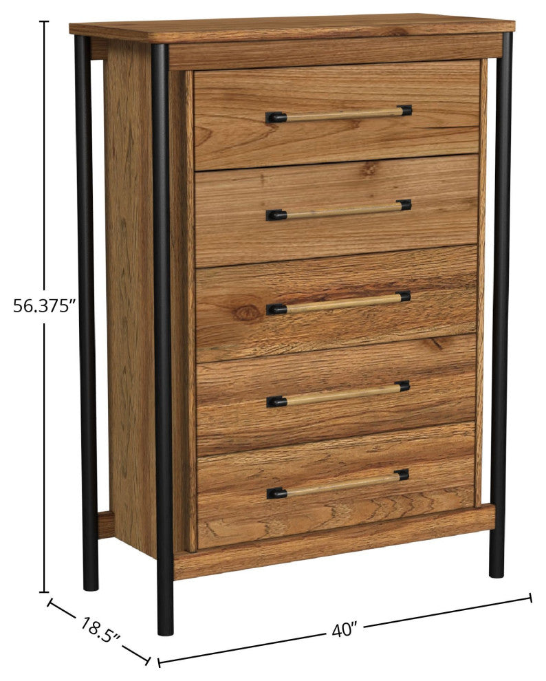 Norcross 5-Drawer Rubberwood Chest, Hickory