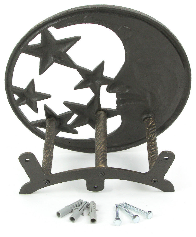 Cast Iron Crescent Moon and Stars Wall Mounted Garden Hose Holder Bronze Finish