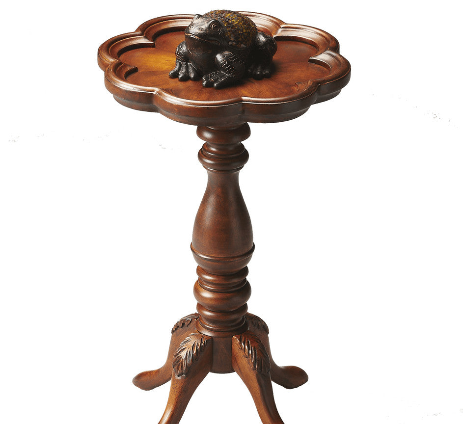20" Medium Brown And Olive Ash Wood Floral Top End Table