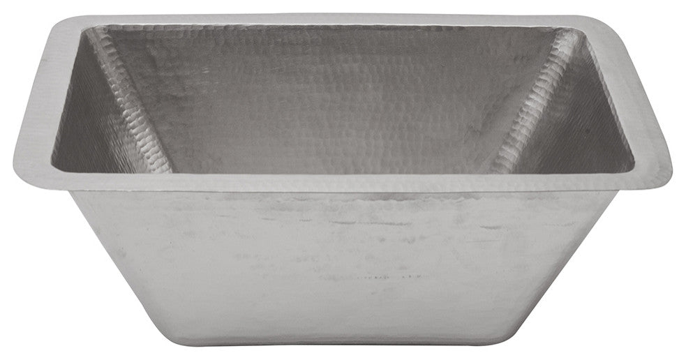 17" Rectangle Copper Prep Sink, Nickel, 3.5" Drain Opening, Drain & Accessories