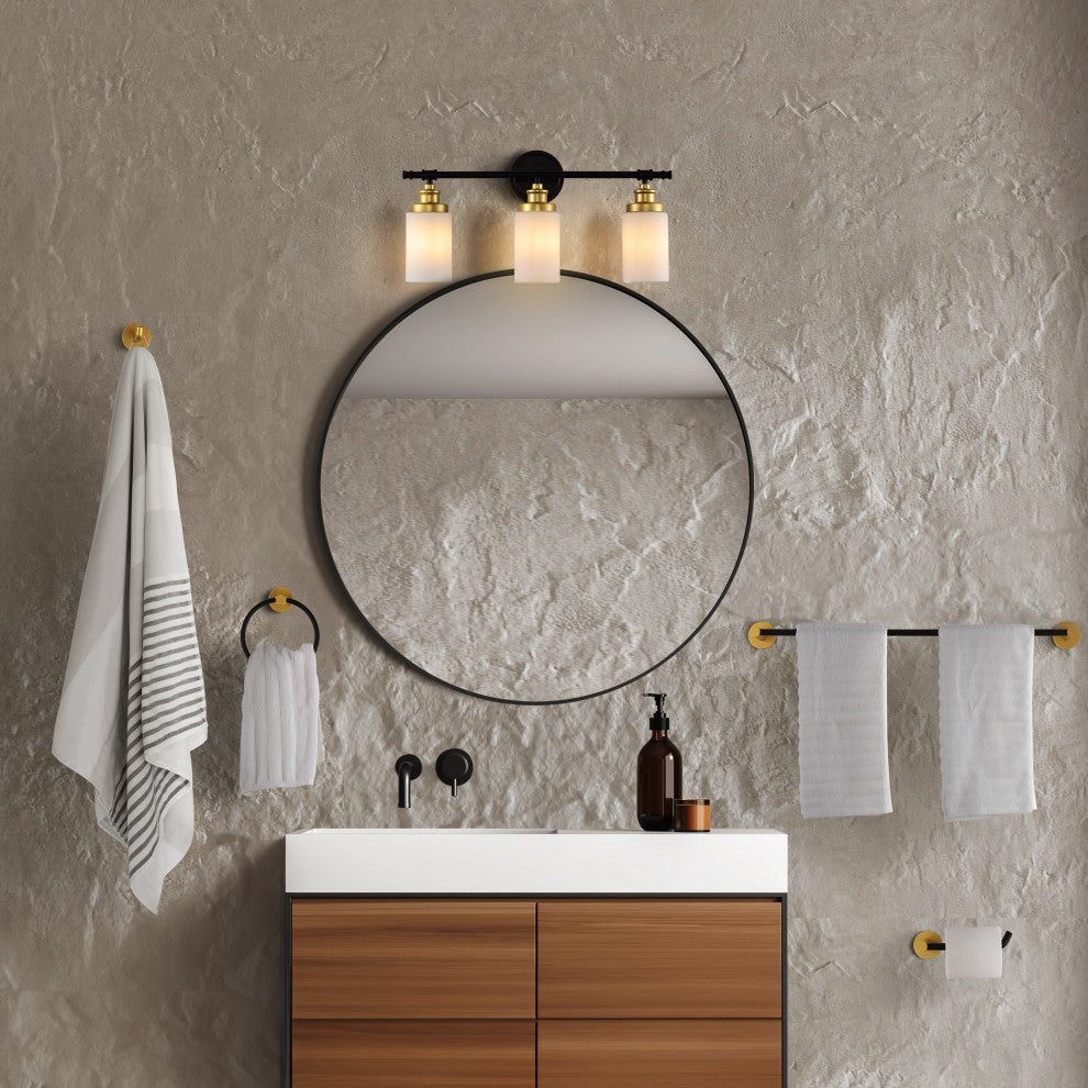 3-Light Classic Vanity, Frosted Glass Shades, Bathroom Hardware Set, 5-Piece