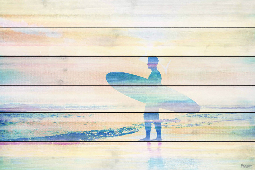 "Faded Surf" Print on White Wood, 36"x24"