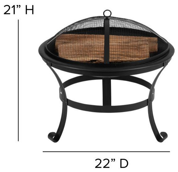 Savannah Set of 4 Outdoor Rocking Adirondack Chairs w/ 22" Round Fire Pit, Black