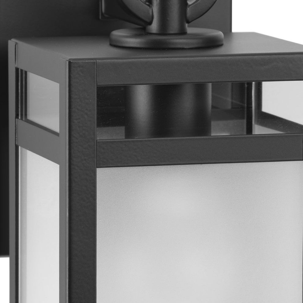 Parrish 1-Light Matte Black Clear and Etched Glass Outdoor Small Wall Lantern