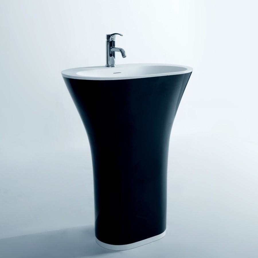 ADM Oval Freestanding Pedestal Sink, Black/White, 24", Matte Black/White