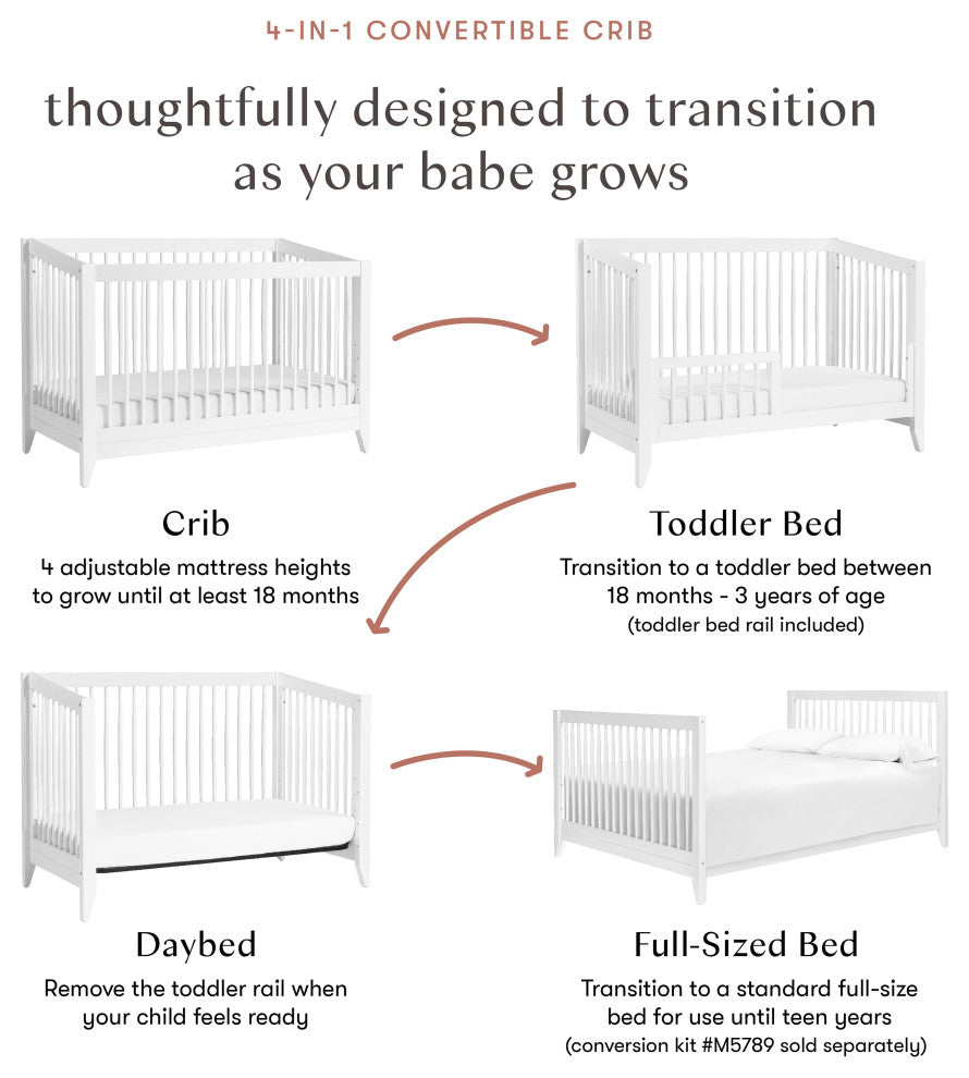 Sprout 4-in-1 Convertible Crib With Toddler Bed Conversion Kit, White