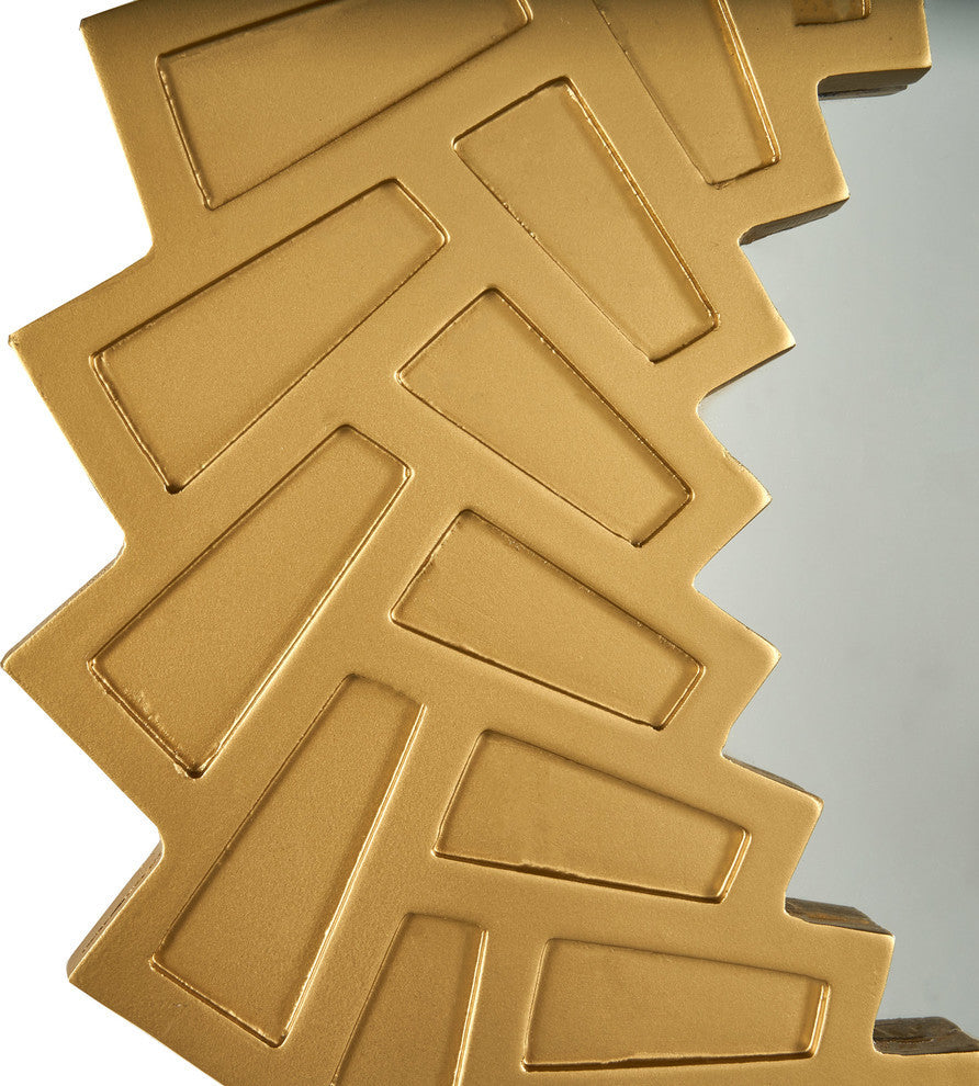 Abington Decorative Modern Sun Mirror With Faux Wood Frame, Gold