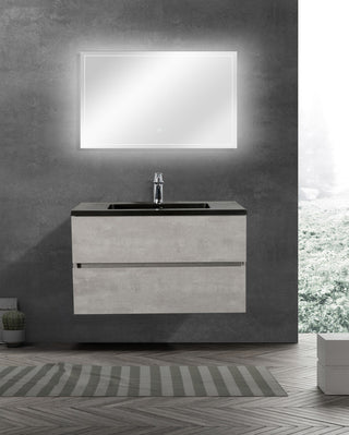 Alma-Edi Cement Grey Wall Mounte Vanity With Black Sink, 36"