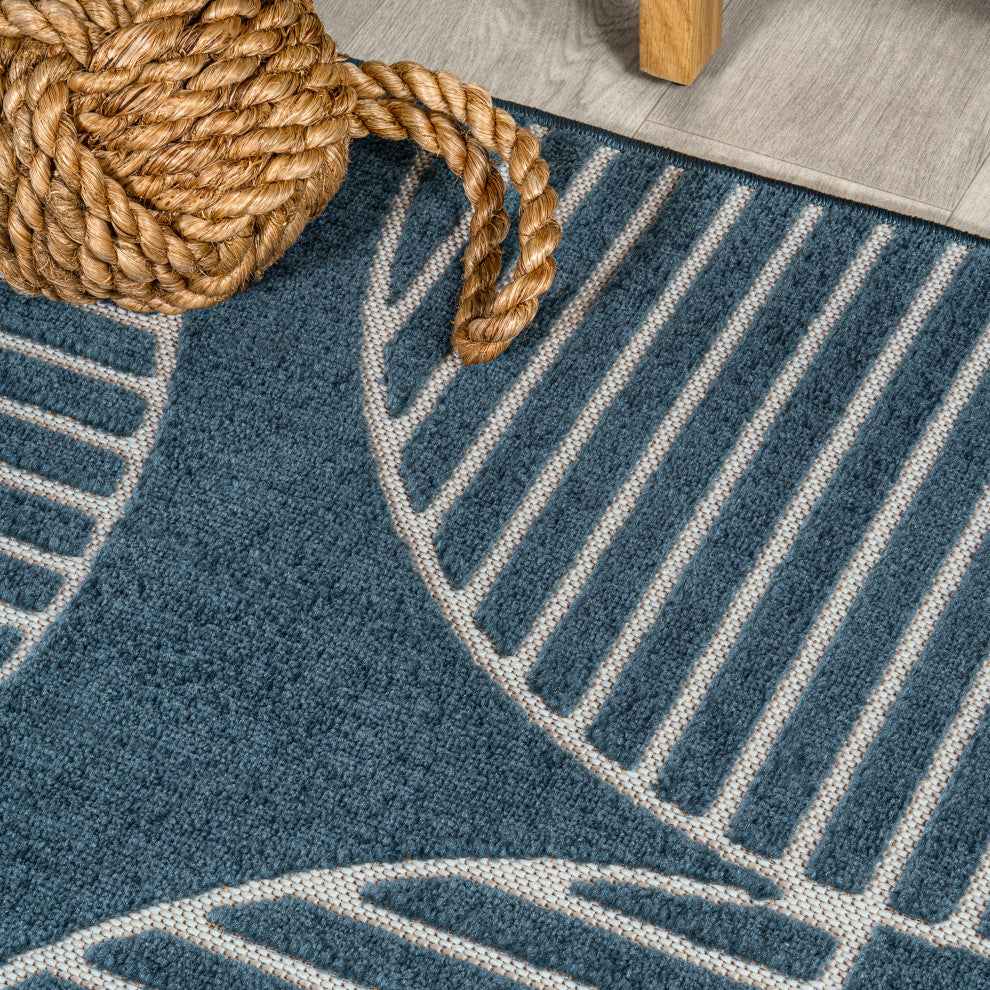 High-Low Arch Scandi Striped Navy/Cream 3 ft x 5 ft Indoor/Outdoor Area Rug