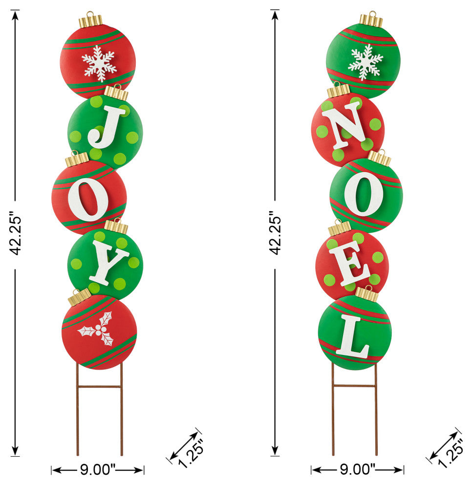 Metal JOY & NOEL Ornament Yard Stake, 2-Piece Set