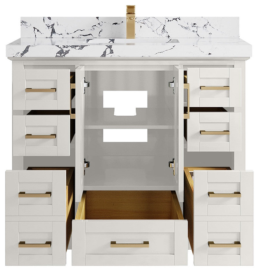 Boston 42" Single Sink Bath Vanity in Alabaster 2" Viola Night